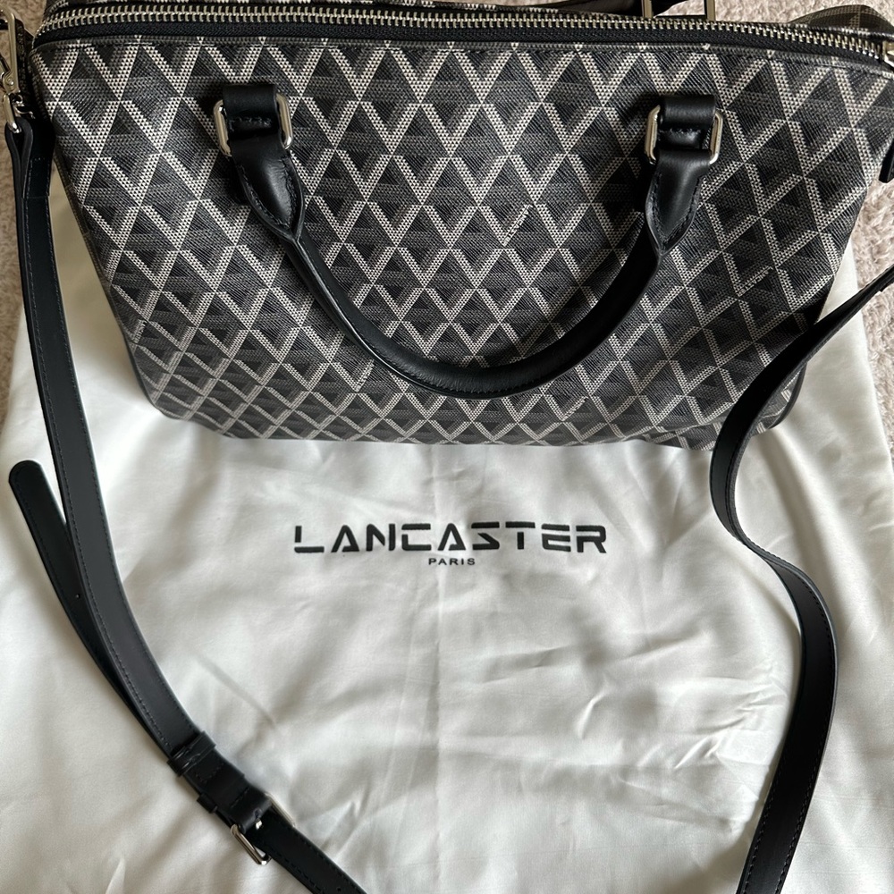 Lancaster Paris IKON Black Satchel Handbag with Black Shoulder Strap